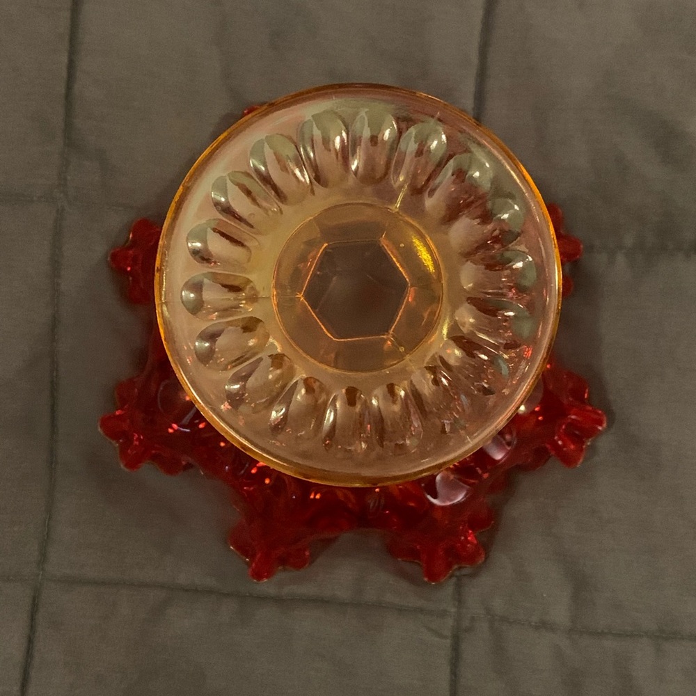 1980s Fenton Amberina Compote Double Crimped Thumbprint candy/nut dish - Picture 3 of 6